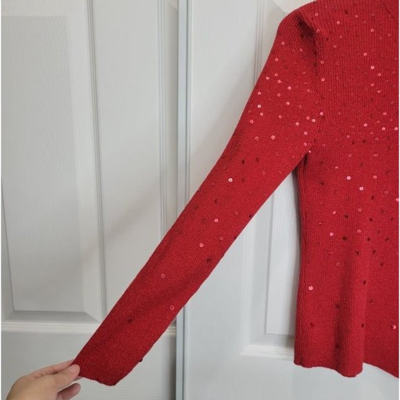 MERCER STREET STUDIO Red Sequin Mock Neck Sweater - Picture 4 of 8